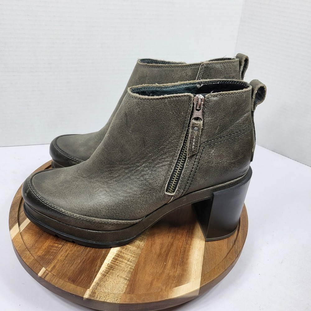 Sorel Women Blake Heel Waterproof Leather Ankle Boots Quarry Gray Size 9